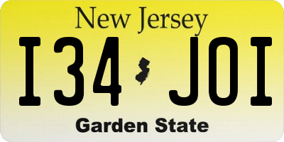 NJ license plate I34JOI