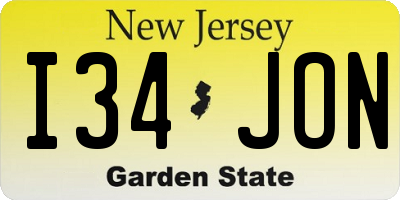 NJ license plate I34JON