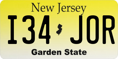 NJ license plate I34JOR