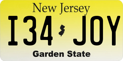 NJ license plate I34JOY