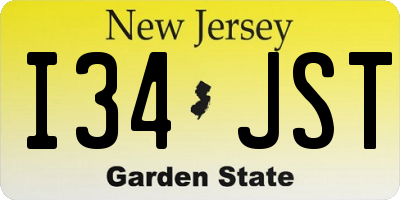 NJ license plate I34JST