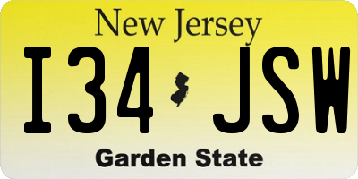 NJ license plate I34JSW