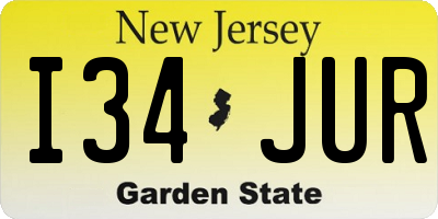 NJ license plate I34JUR
