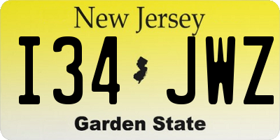 NJ license plate I34JWZ