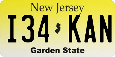 NJ license plate I34KAN