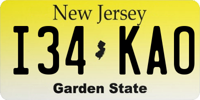 NJ license plate I34KAO