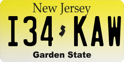 NJ license plate I34KAW