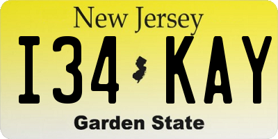 NJ license plate I34KAY