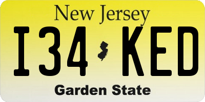 NJ license plate I34KED