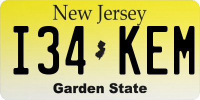 NJ license plate I34KEM