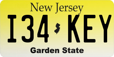 NJ license plate I34KEY