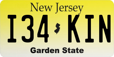 NJ license plate I34KIN