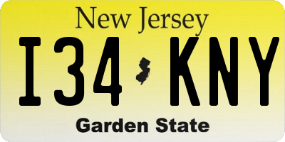 NJ license plate I34KNY