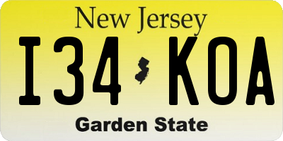 NJ license plate I34KOA