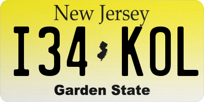 NJ license plate I34KOL
