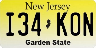 NJ license plate I34KON