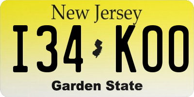 NJ license plate I34KOO