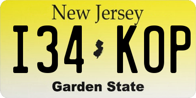 NJ license plate I34KOP