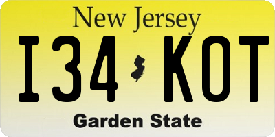 NJ license plate I34KOT