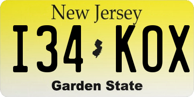 NJ license plate I34KOX