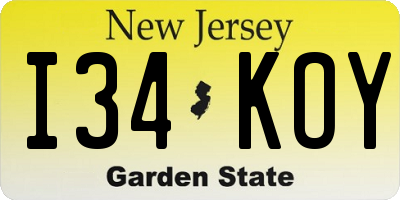 NJ license plate I34KOY