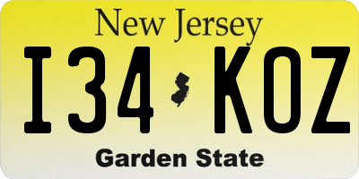 NJ license plate I34KOZ