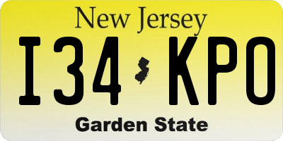 NJ license plate I34KPO