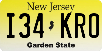 NJ license plate I34KRO