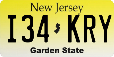 NJ license plate I34KRY