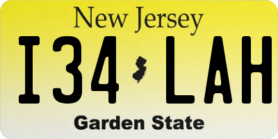 NJ license plate I34LAH