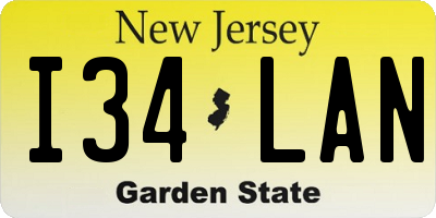 NJ license plate I34LAN