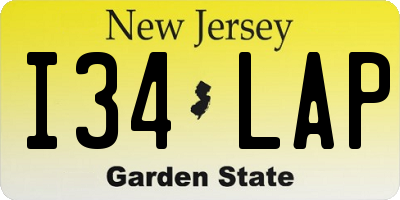 NJ license plate I34LAP