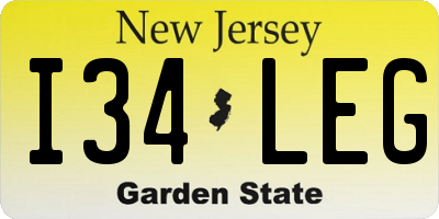 NJ license plate I34LEG
