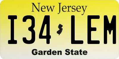 NJ license plate I34LEM