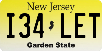 NJ license plate I34LET