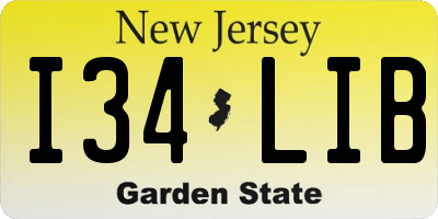 NJ license plate I34LIB