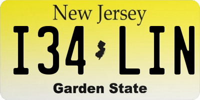 NJ license plate I34LIN