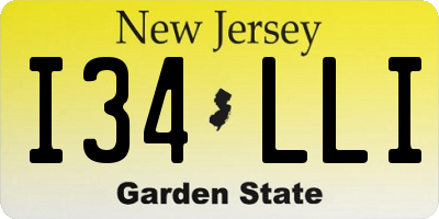 NJ license plate I34LLI