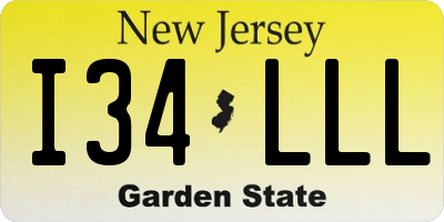 NJ license plate I34LLL