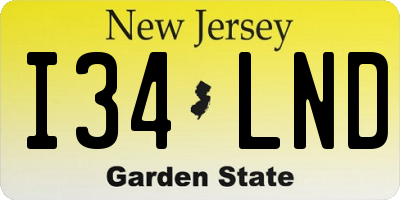 NJ license plate I34LND