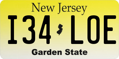 NJ license plate I34LOE