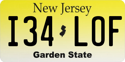 NJ license plate I34LOF