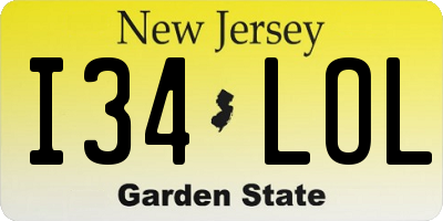 NJ license plate I34LOL