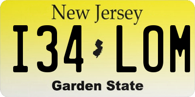 NJ license plate I34LOM