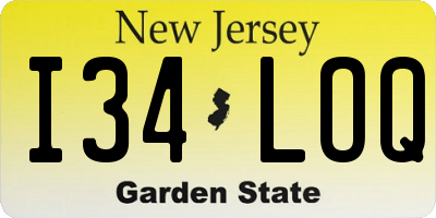 NJ license plate I34LOQ