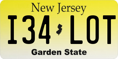 NJ license plate I34LOT