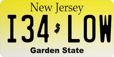 NJ license plate I34LOW