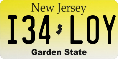 NJ license plate I34LOY
