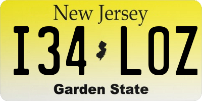 NJ license plate I34LOZ