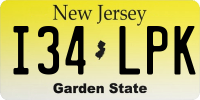 NJ license plate I34LPK